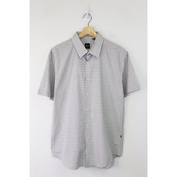 Hugo Boss Other - BOSS‎ Hugo Boss Slim Fit Short Sleeved Sport Shirt Stretch Cotton Grey White XL